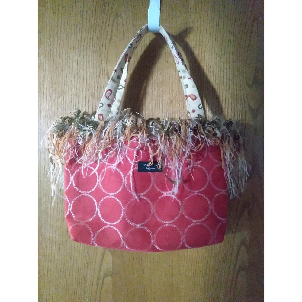 Bagolitas By Janice Ladie's Bag Red Circles Fringe Women's 13" x 12" Purse NICE!